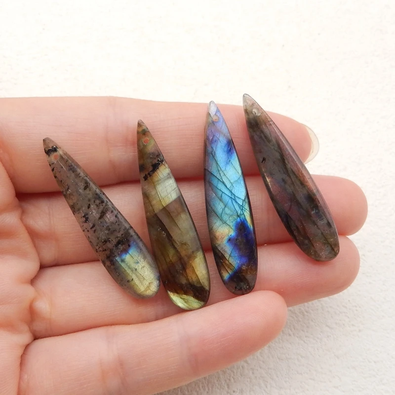 

4Pcs/set Autumn Winter Charms Natural Stones Flashy Labradorite Pendants Jewelry DIY For Necklace Jewelry Making 39x10x4mm 10g