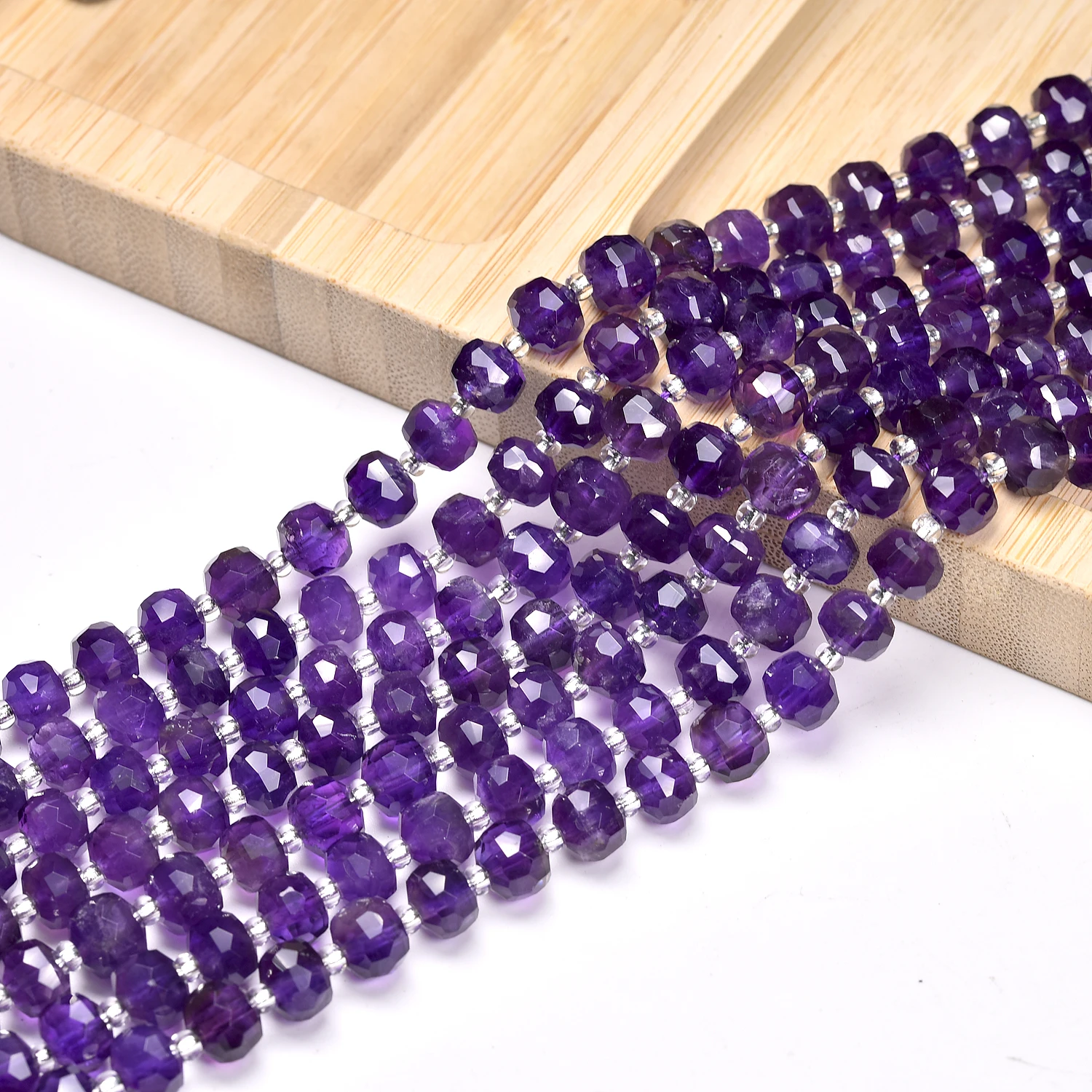 

5A Natural Faceted Amethysts Purple Quartz Beads Stone Wheel Rondelle Loose Spacer for Jewelry DIY Making Accessories 6*8mm