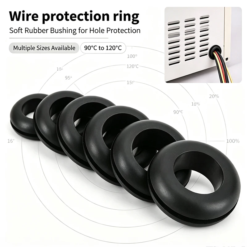 50pcs/100pcs Black Rubber Double Sided Protective  Seals ORing Grommet Gasket Cable Out Hole Wire Distribution Box Through Wire
