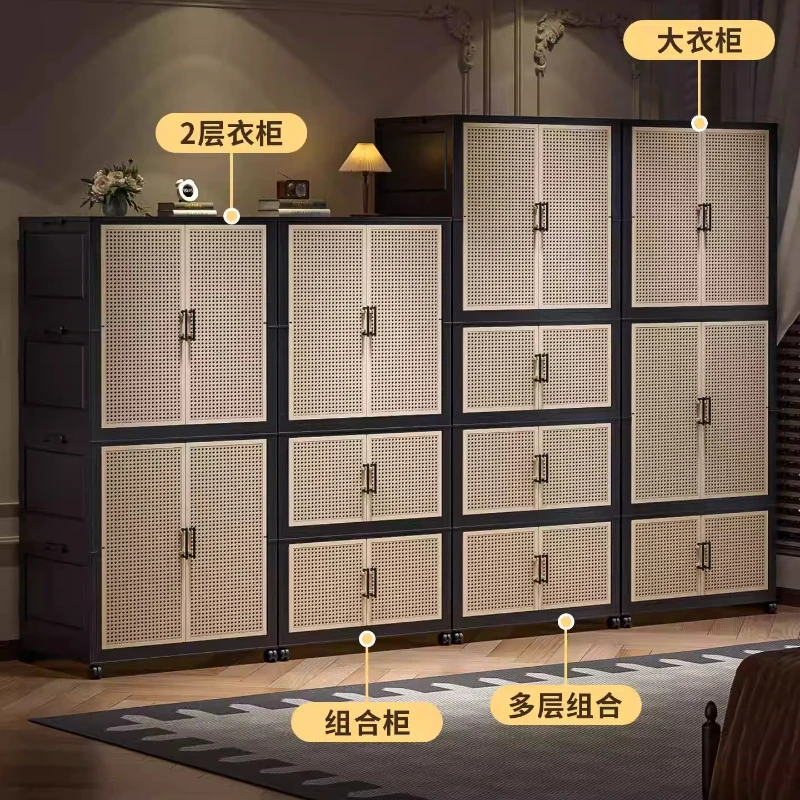 

Modular Storage Cabinet, Retro Foldable Wardrobe, Portable Home Organizer, Simplified Storage Solution for Apartments & Rentals