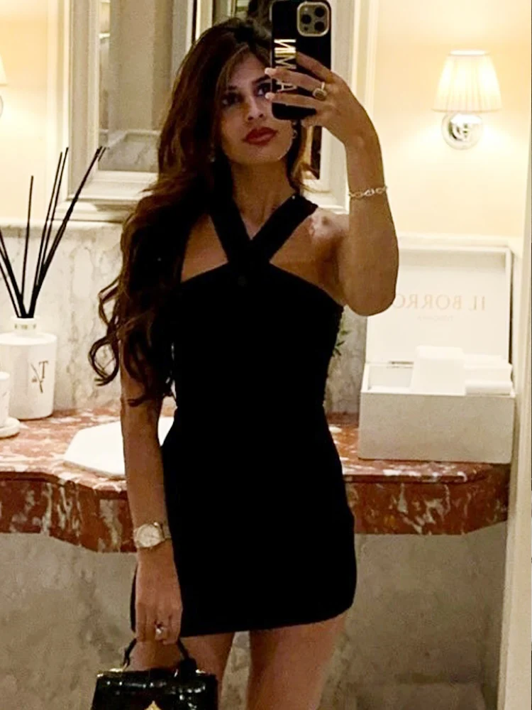 Women's Dress Black Halter Tight Dress Sexy Bodycon Backless Mini Dresses Women 2026Summer New Off Shoulder Beach Party Vestidos - Image 4