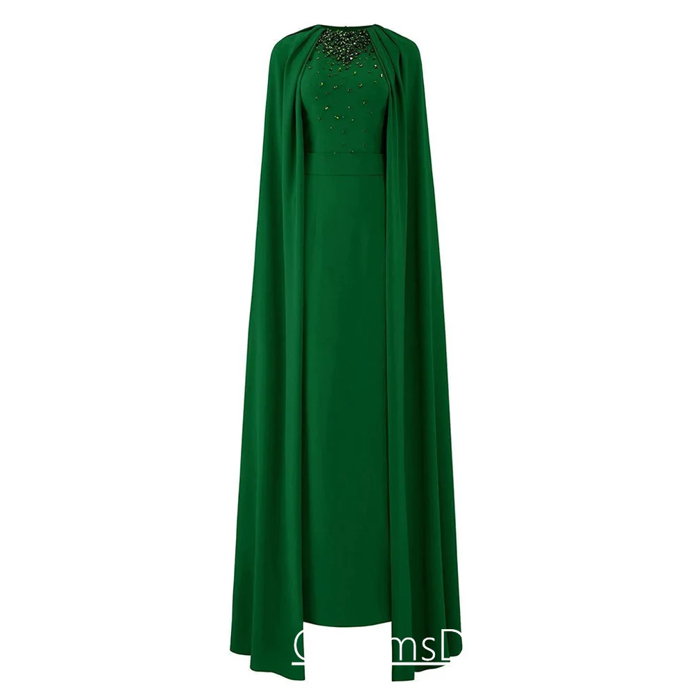 Robe de Soirée Verte Arabe Personnalisée avec Cape, Perles de Bijou, Clip, Tenue de Bal de Mariage, Nouvelle Collection
