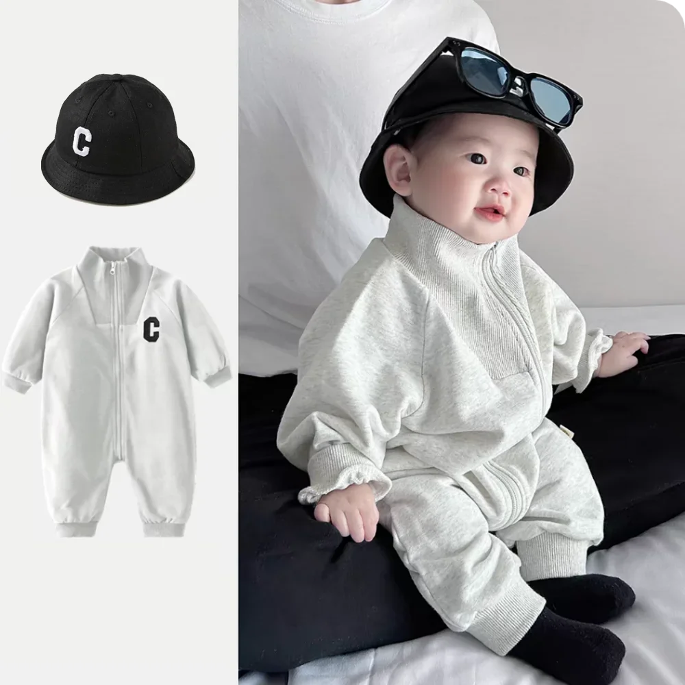 Baby Boy 2 Piece Set Romper with Hat Spring Autumn Toddler Jumpsuit Korean Version Out Clothes