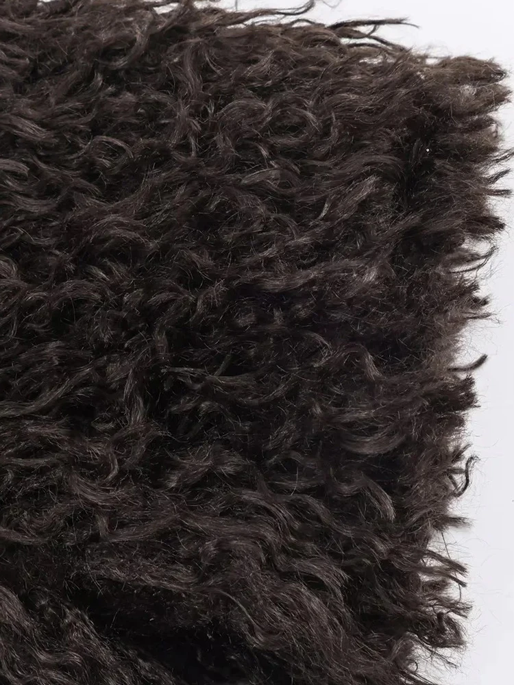 أزياء براون فو الفراء معطف المرأة جولة الرقبة فضفاضة طويلة الأكمام سميكة أفخم سترة قصيرة شتاء جديد