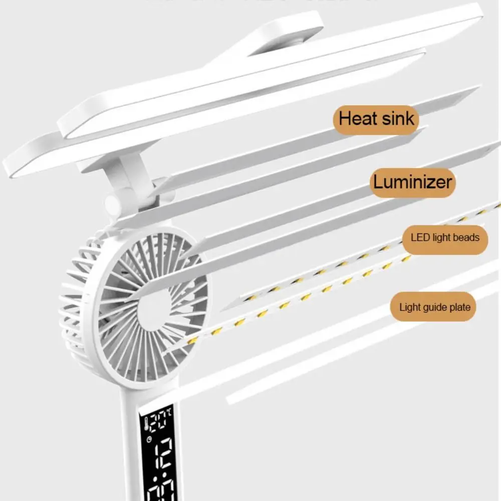 Double Head LED Fan Table Light USB Charging Folding Reading Light with Pen Holder Eye Protection Desk Lamp Dormitory