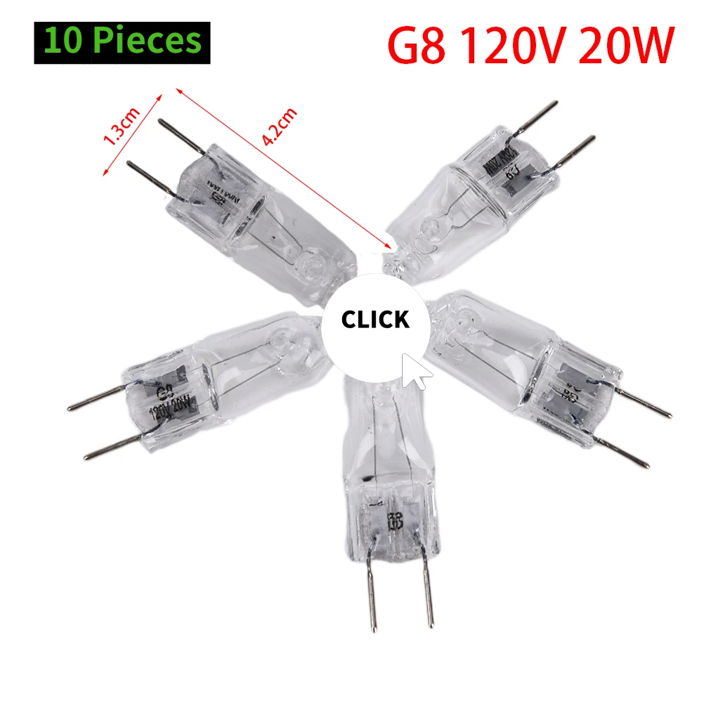 10 Uds G8 120V 20W luz halógena bombilla de iluminación voltios G8 Pin bombilla halógena