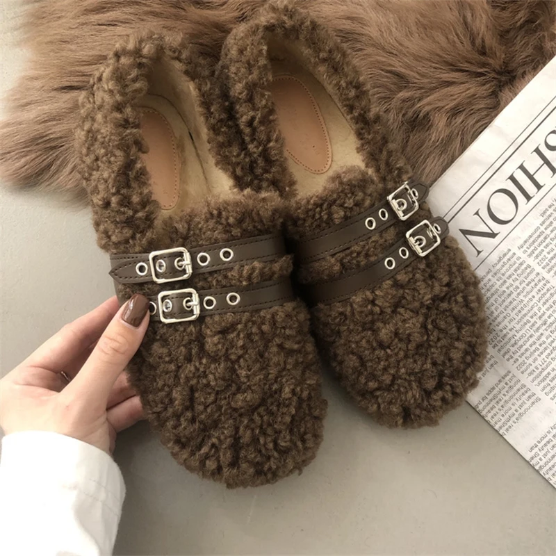 ZOOKERLIN Cute 2025 Indoor Home Women\'s Pumps Warm Soft Plush Slippers Non-slip Outdoors Fur Slides Solid Color Cute Woman Shoes