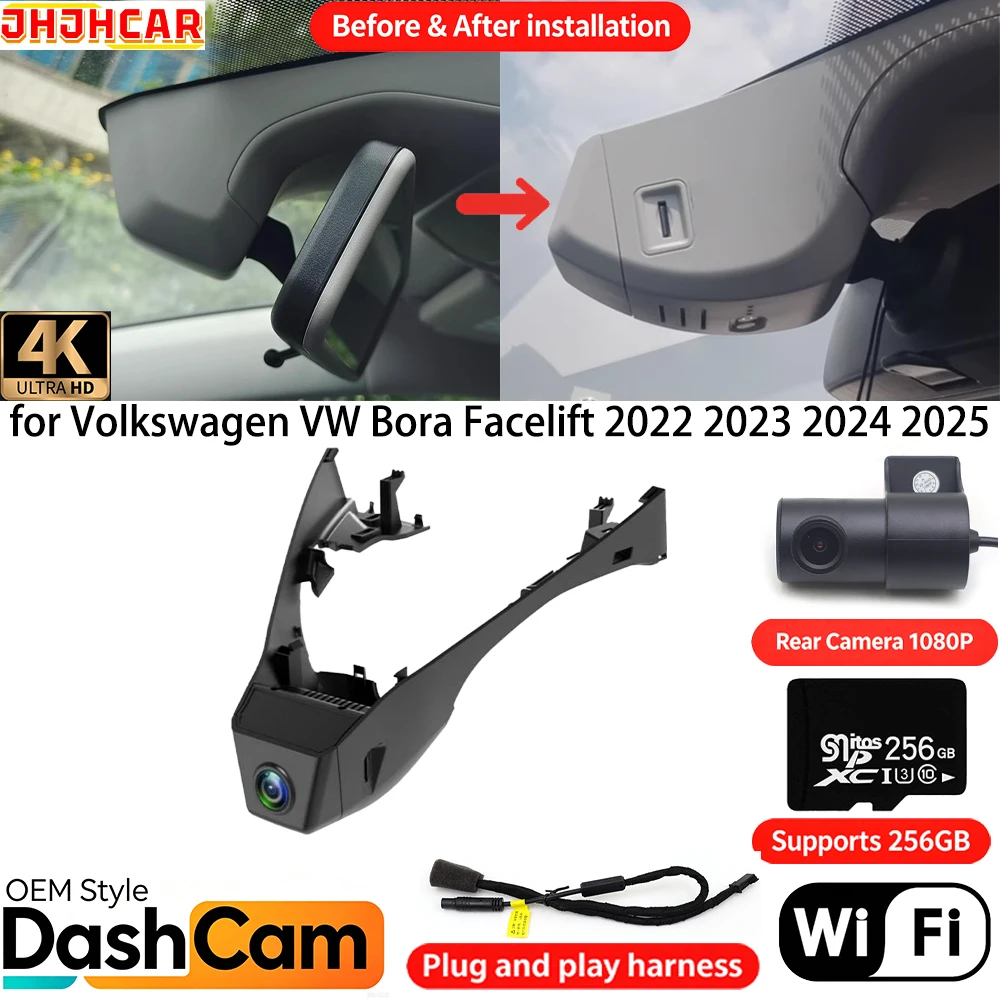 Para Volkswagen VW Bora Facelift 2022 2023 2024 2025, DVR OEM con Wifi, Cámara de Tablero 4K, Cámara Delantera y Trasera, Visión Nocturna, Grabador de Video en Bucle