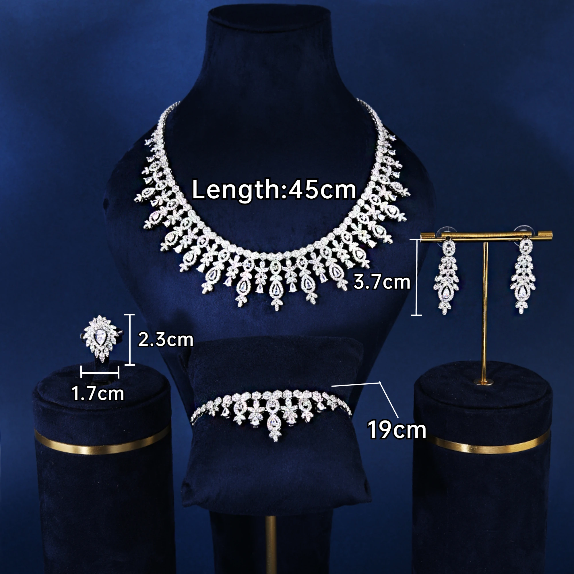 BLUE COAST 4pcs Bridal Zirconia Full Jewelry Sets For Women Party, Luxury Dubai Nigeria CZ Crystal Wedding Platinum Plating