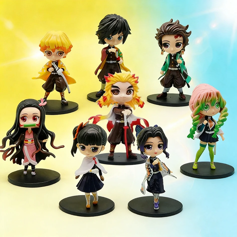 Demon Slayer Kimetsu No Yaiba Niedliche Kawaii Figuren Nezuko Tanjirou Zenitsu Shinobu Giyuu Mitsuri Kanao PVC Desktop-Ornamente Modell