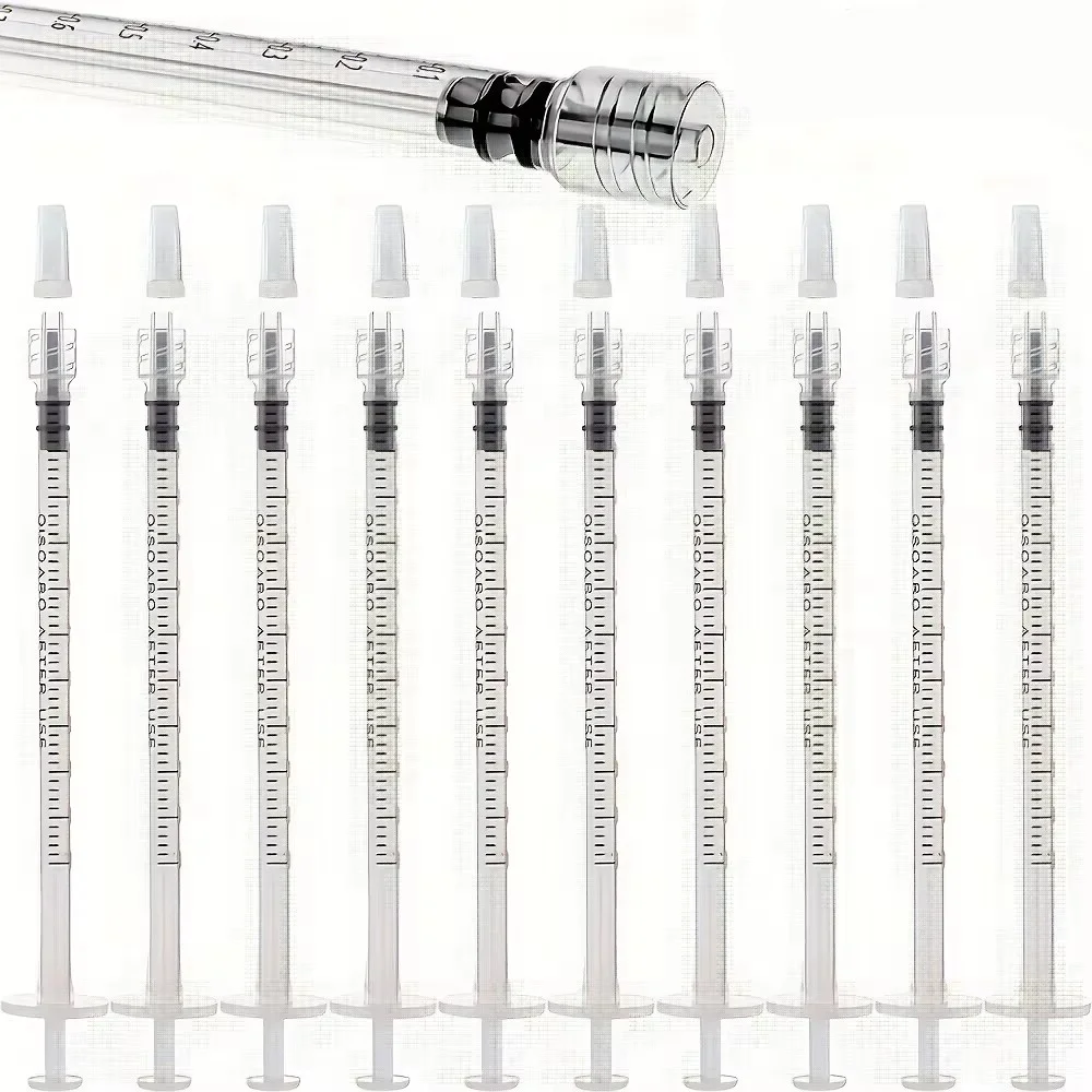 1ml Luer Lock Plastic Syringes Without Needles, Disposable Syringes with Caps for Lab Dispensing, Pet Feeding, Garden Fertilizer