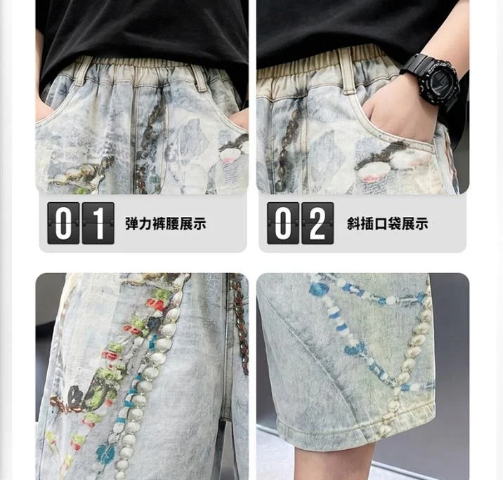 Stylish Hip Hop 3D Print Denim Shorts for Kids - Boys & Girls Capri Pants Streetwear mid Calf Cropped Jeans for Teenagers 5-14 Y