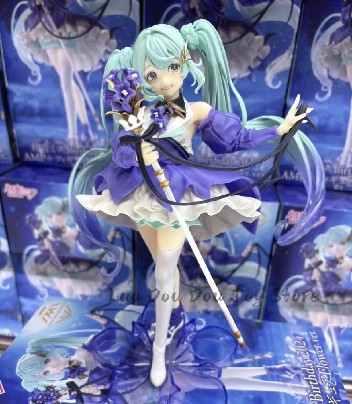 متوفر في المخزون أصلي لعيد الميلاد 2024 مقاس 21 سم من Vocaloid Hatsune Miku على شكل زهرة Ver. تمثال أمبير قابل للجمع لعبة مجسمة أنيمي هدية