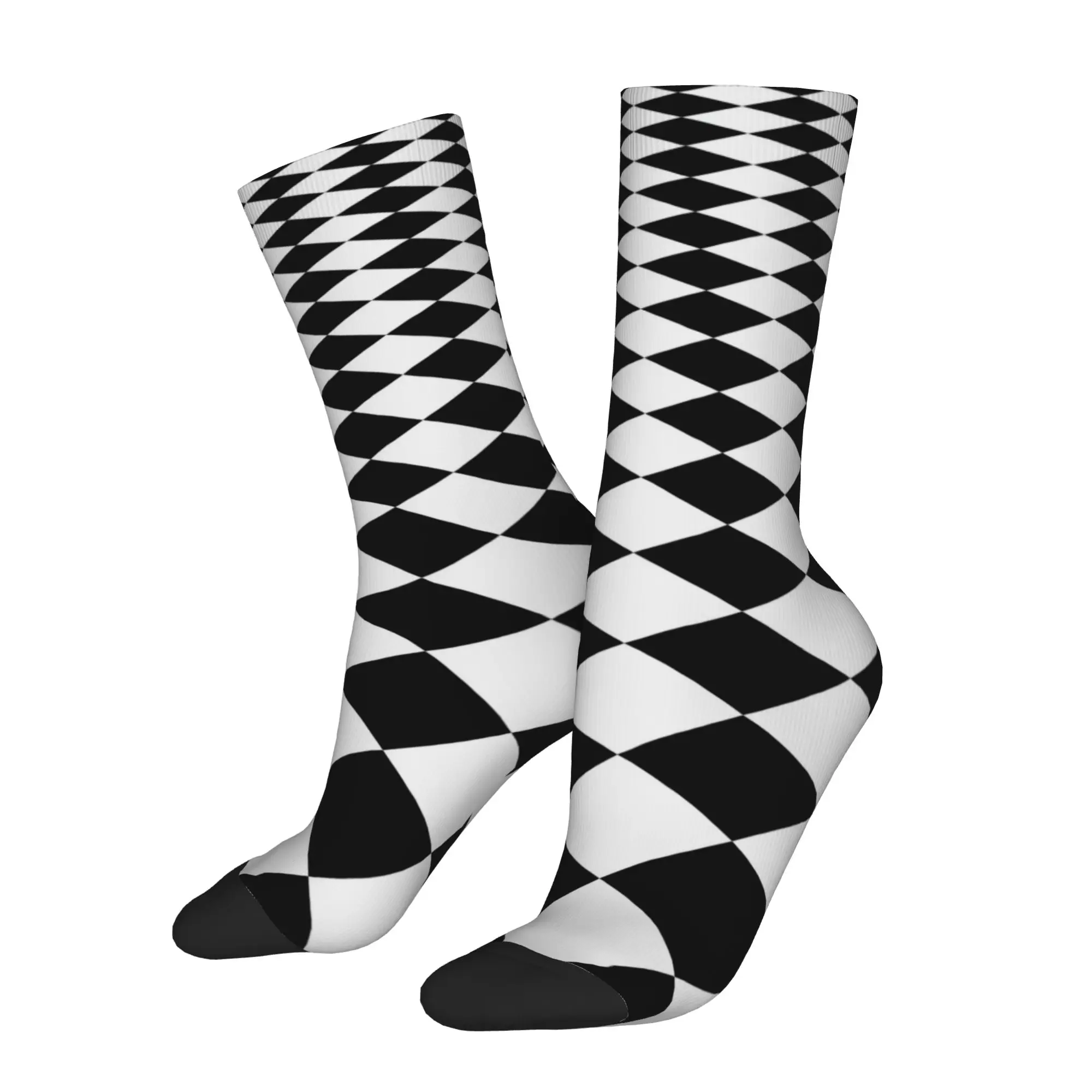 Unisex Diamond Rhombus Checkered Texture 3D Print Socks Warm Fashion Geometric Socks Harajuku Product Middle Tube Socks