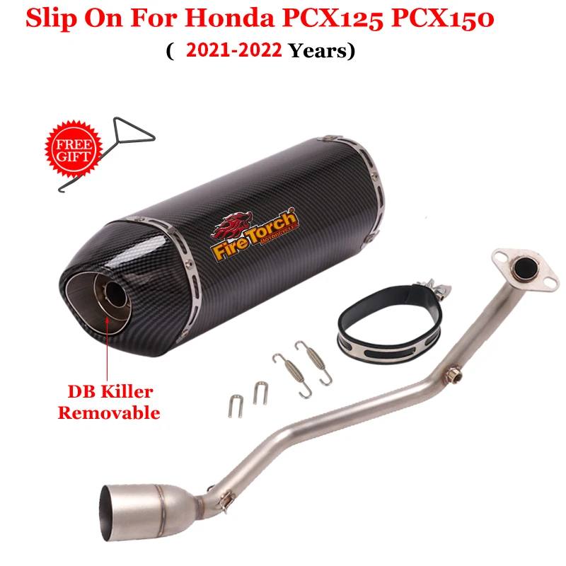 Full Motorcycle Exhaust System Front Link Pipe Muffler Removable DB Killer Slip-On For Honda PCX 125 150 PCX125 PCX150 2021 2022