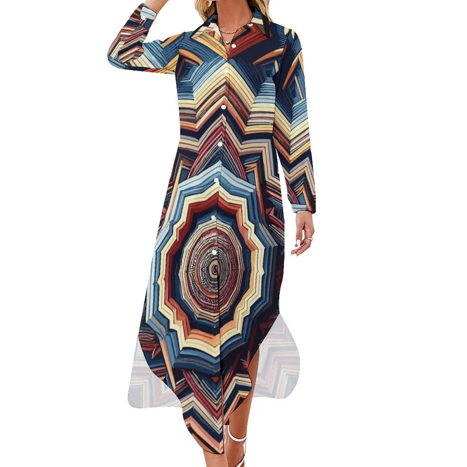 Hypnotic Abstract Kaleidoscope Sequence Patterns v3 Long Sleeved Shirt Dress bandage dress women's summer dress 2024