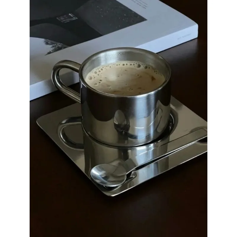 304 Stainless Steel Water Cup Nordic Design of Metal Coffee Cups,Spoons and Plates,Minimalist Coffee Set,Ins Blogger Tableware