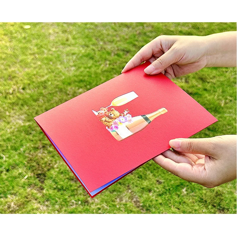 10pcs Handmade Flower Wine Glass 3D Pop UP Greeting Invitation Card For Valentine's Day Christmas Wedding Birthday Party Gift