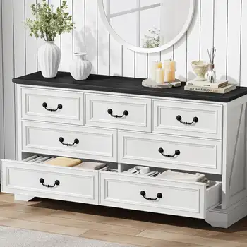 LIKIMIO 農舍風格七抽屜櫃,臥室適用,59 英寸寬抽屜,帶儲物空間,鄉村風格木質臥室抽屜櫃 8 最佳銷售 抽屜櫃 - №2