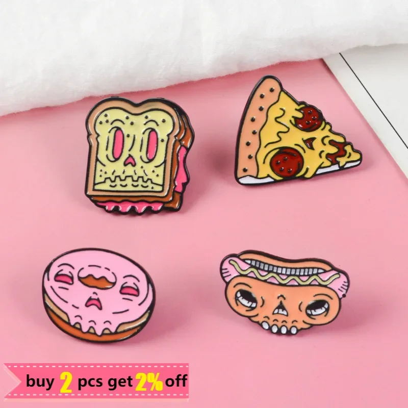 4pcs/set Cartoon Food Enamel Pin Pizza Hot Dog Sandwich Toast Donut Brooch Clothes Pin Badge Bag Lapel Jewelry Gift for Friends