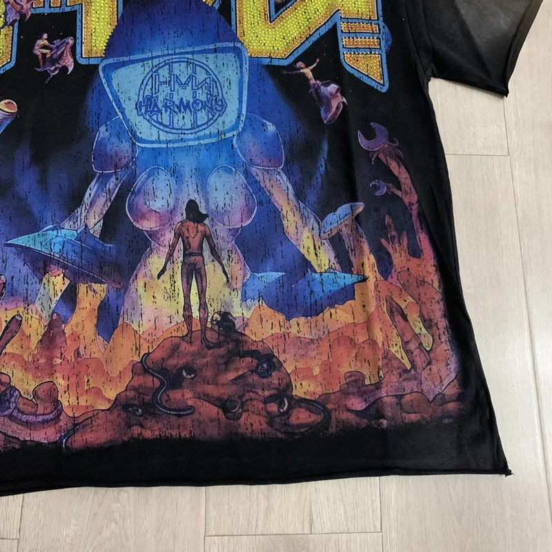 Y2K Gothic Print HARMONY T-shirt Hip Hop Loose Daily Casual Mens Short Sleeve Top Streetwear