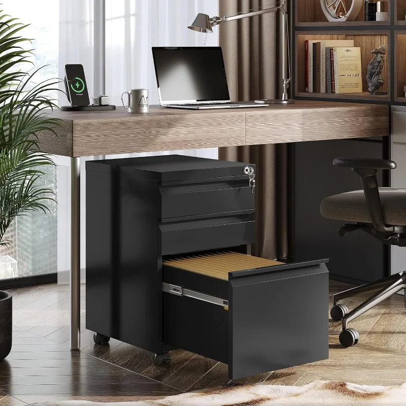 3 Drawer Mobile File Cabinet Under Desk Office, Fully Assembled Except Casters, Letter/Legal Size, Black