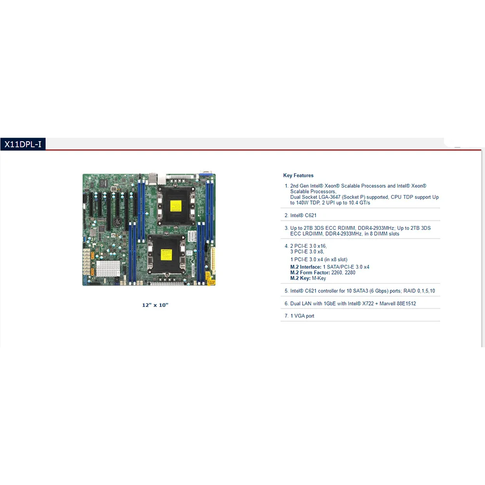 ل Supermicro ثنائي المقبس خادم اللوحة الأم إنتل C621 LGA-3647 PCI-E 3.0 DDR4 10 SATA3 100% اختبار سريع شيب X11DPL-i