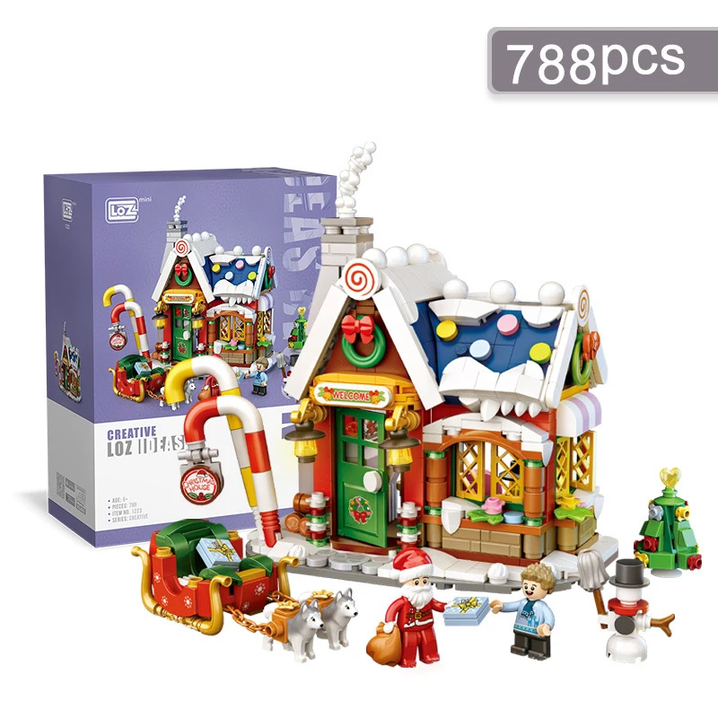 Christmas House MINI Particle Building Blocks ปริศนาประกอบสร้างสรรค์ตกแต่ง DIY ของเล่นเครื่องประดับเด็กคริสต์มาสของขวัญ