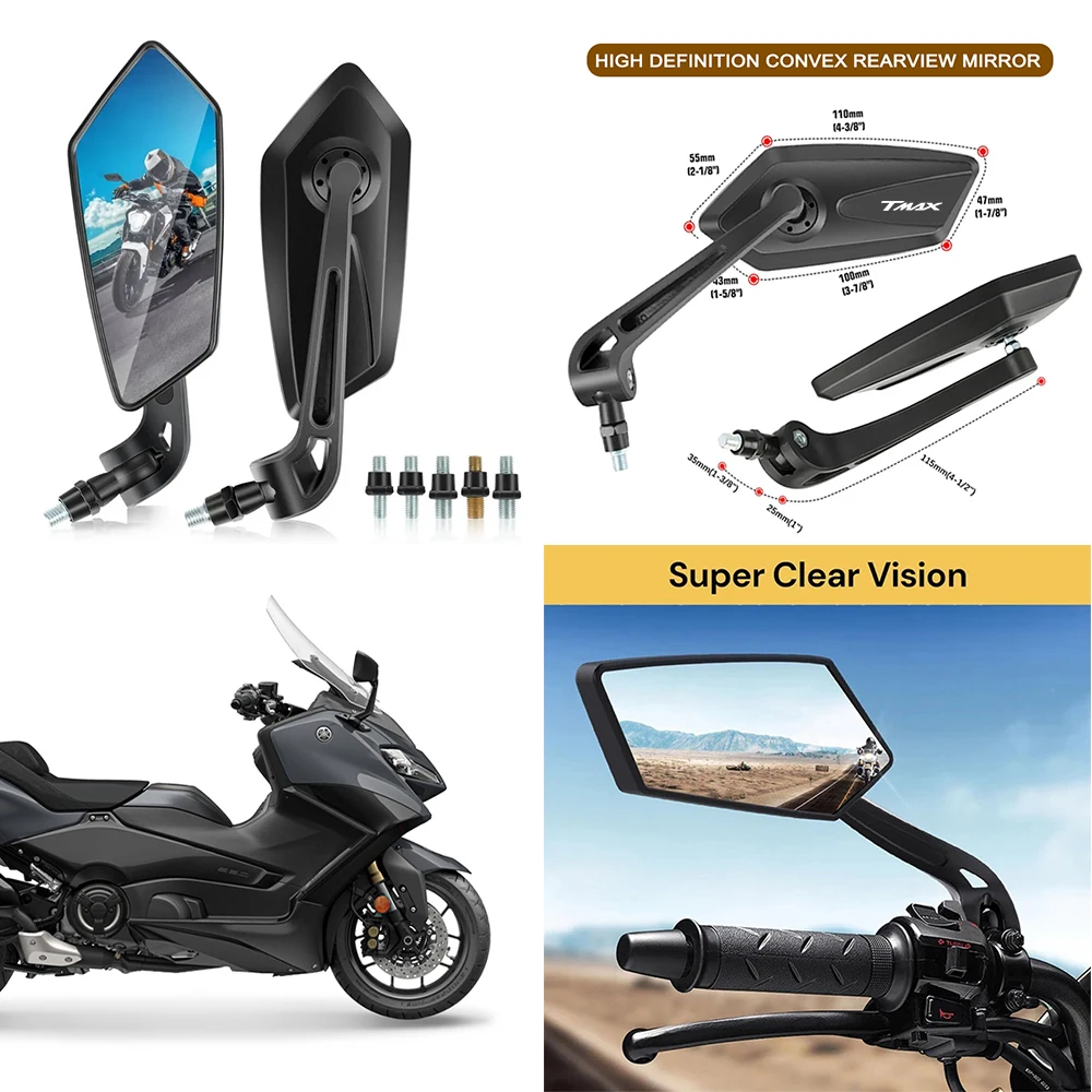 Motorcycle Mirrors Left Right Abs 360° Rotation 18-32mm Bar For YAMAHA NMAX VMAX TMAX XMAX TMAX530 TMAX560 560 650 700 750