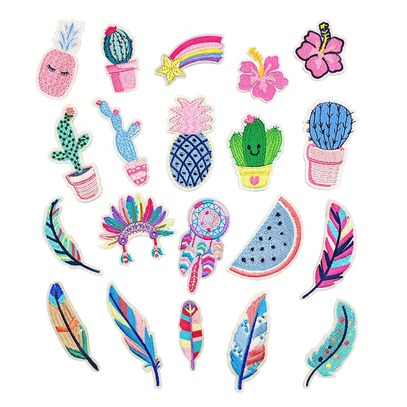 

Feather Cactus Pineapple Flower Cartoon Iron-on Sew Embroidery Badge Patches DIY T-shirt Hat Backpack Clothing Appliques Sticker