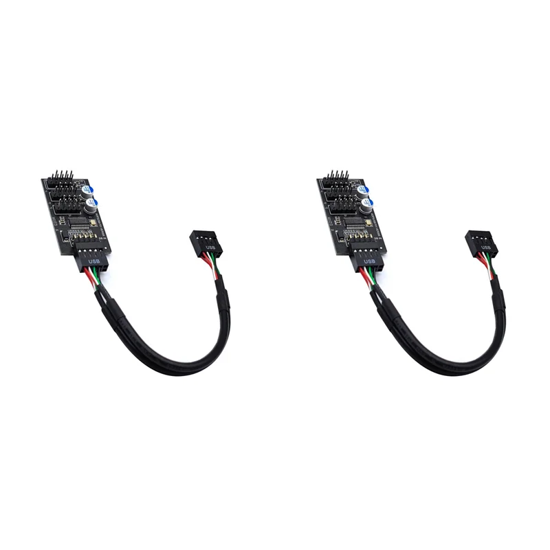2X 9Pin USB Hub conector USB divisor 1 a 3 USB2.0 9Pin Cable de placa de cabecera para prueba de velocidad del ventilador LED RGB