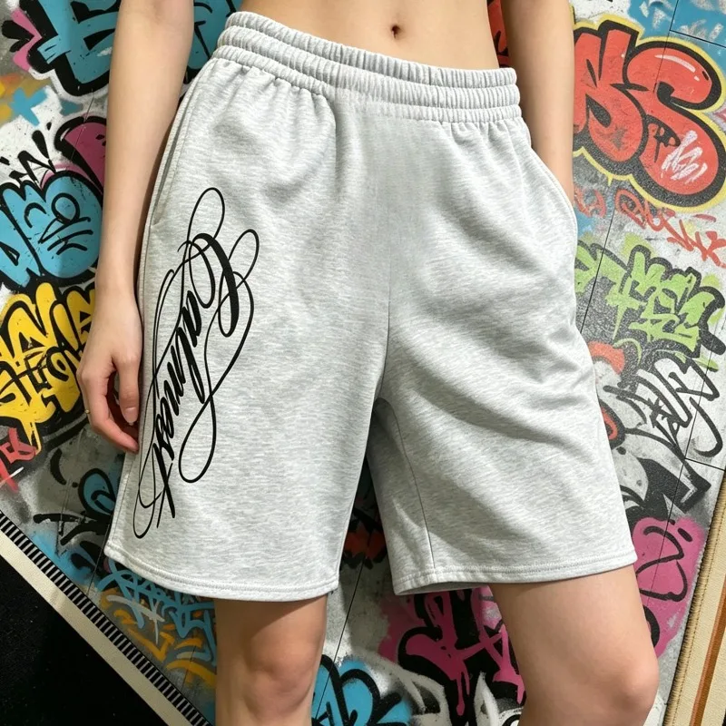 Men's Casual Letter Printed Shorts, Dark Gothic Retro Punk Men's Casual Shorts, Summer New Style