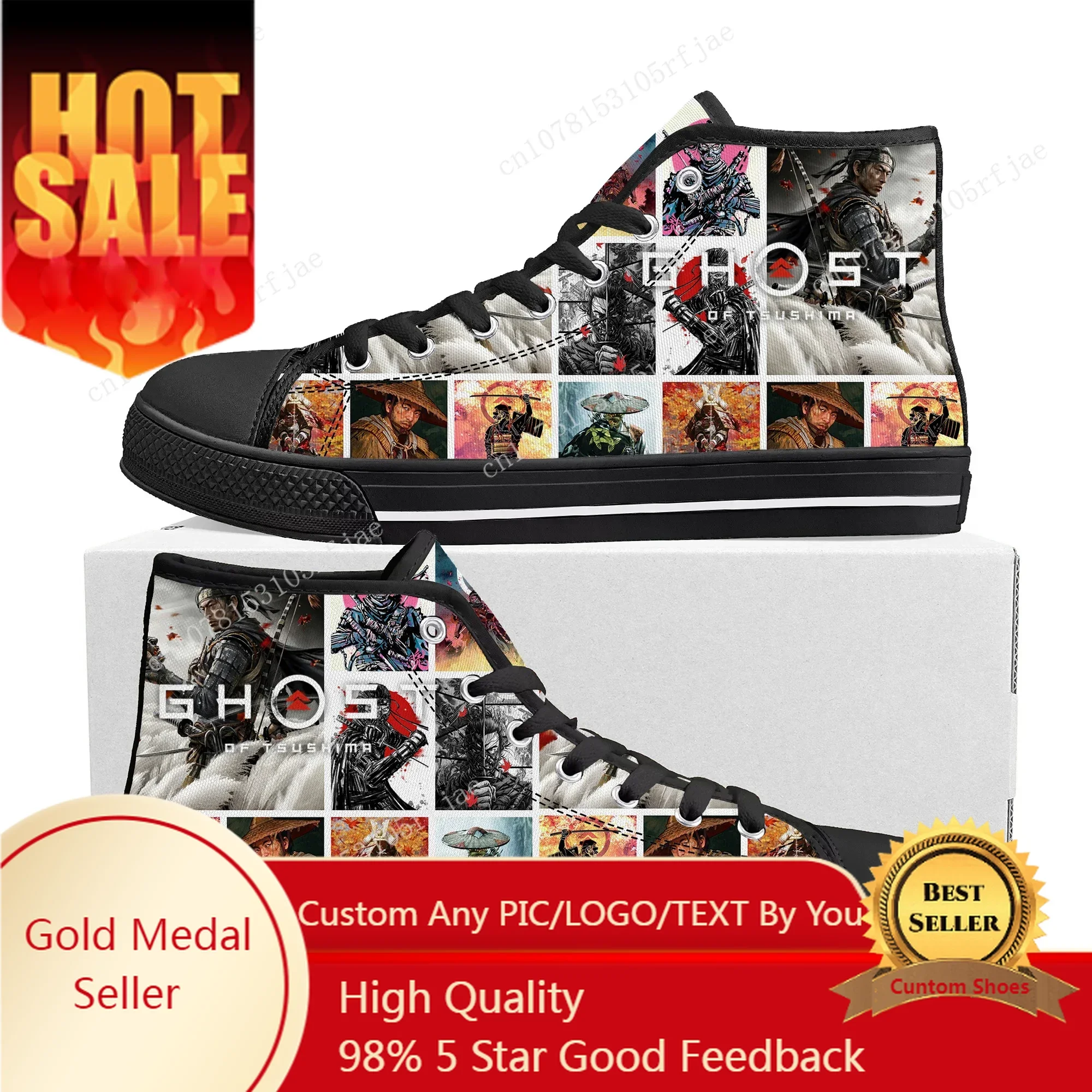 

Ghost of Tsushima High Top Sneakers Hot Cartoon Game Mens Womens Teenager High Quality Canvas Sneaker Custom Built Couple Shoes