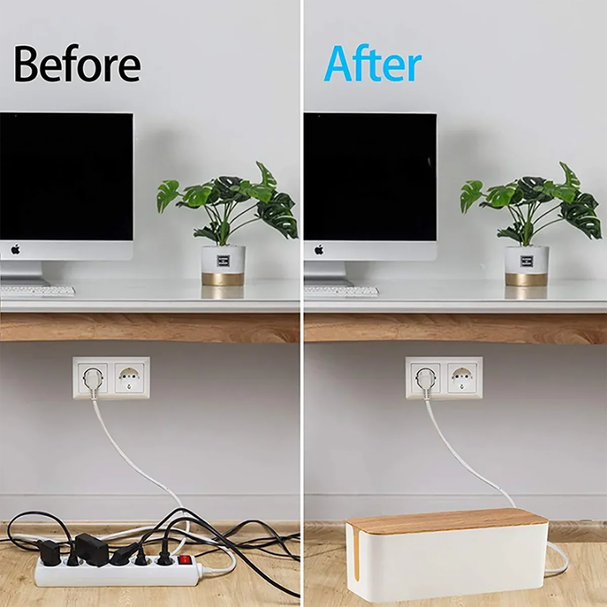 Cable Storage Box Power Strip Case Wooden Power Line Wire Management Organizer Anti-Dust Charger Socket Network Line Storage Bin