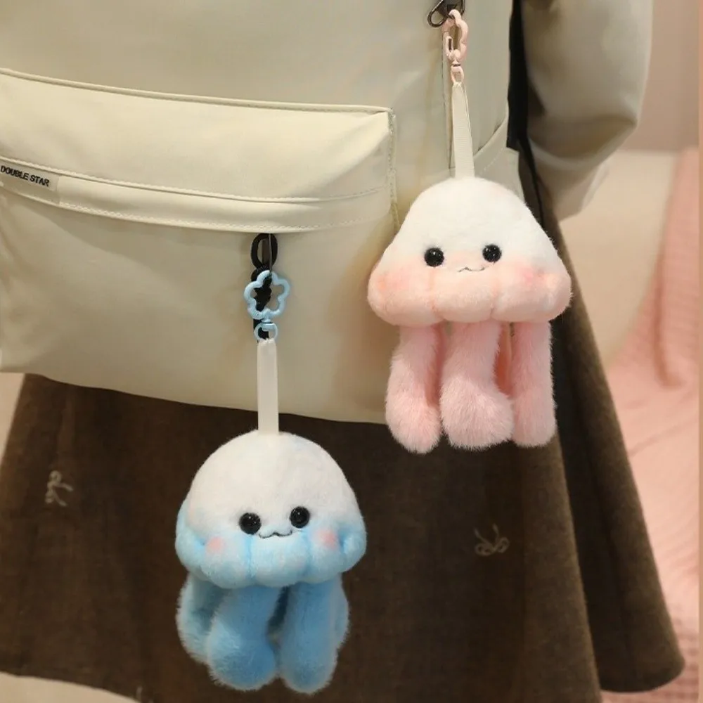 Kawaii Soft Jellyfish Plush Toy Fluffy Pink Blue Jellyfish Plushies Flower Buckle Rotating Jellyfish Hanging Doll Bag Charm