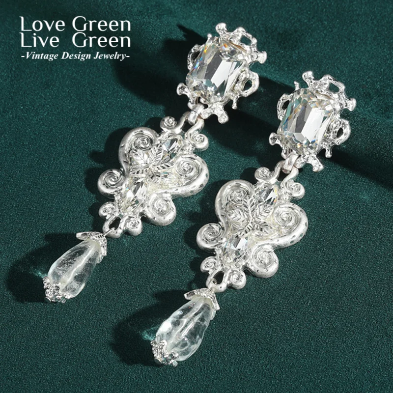 

Vintage Silver Color Butterfly Flower Crystal Rhinestone Earrings Woman Ice Snow Elegant Luxury Quality Jewelry Fashion Gift