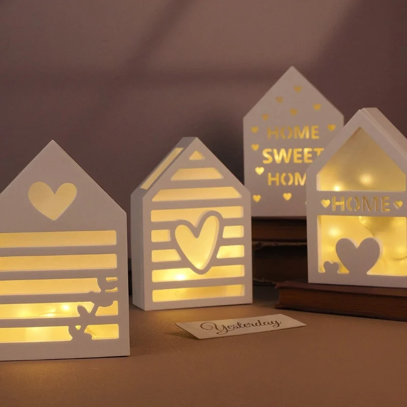 Cetakan silikon siluet lampu 3D rumah cinta berongga dasar lilin gipsum DIY Kerajinan cetakan Resin ornamen dekoratif pasang dalam