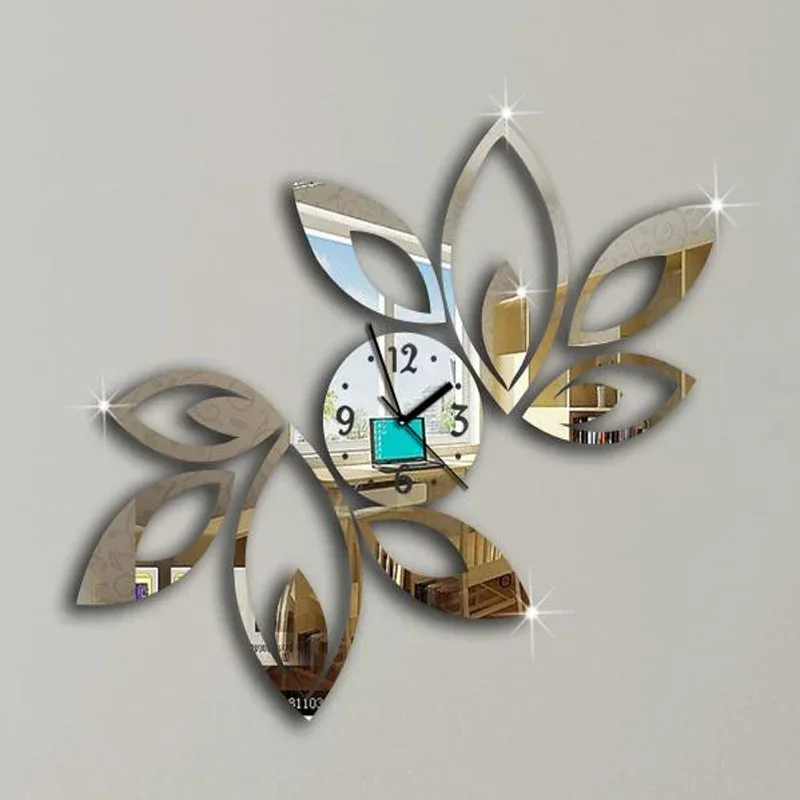 New Clock on Wall Home Decor Multicolor LeaveAcrylic Hot Sale S Mirrored Design 3d Watch Living Room Unique Gifts