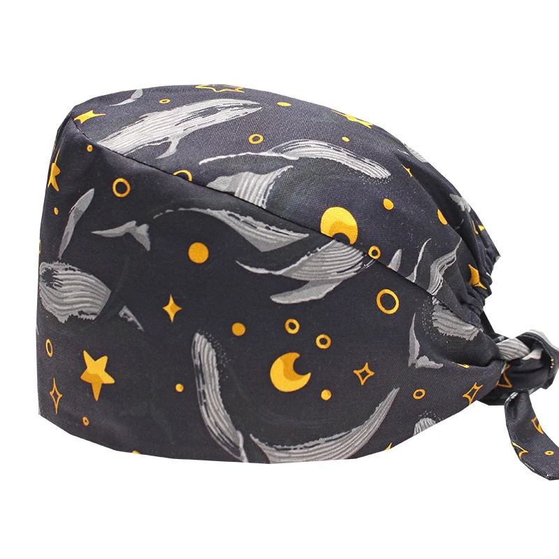 Whale Printed Surgical Scrub Caps  Medical Nursing Hat Mujer Dental Skullcap Veterinary Gorro Botton Clinical Nurse Caps M979