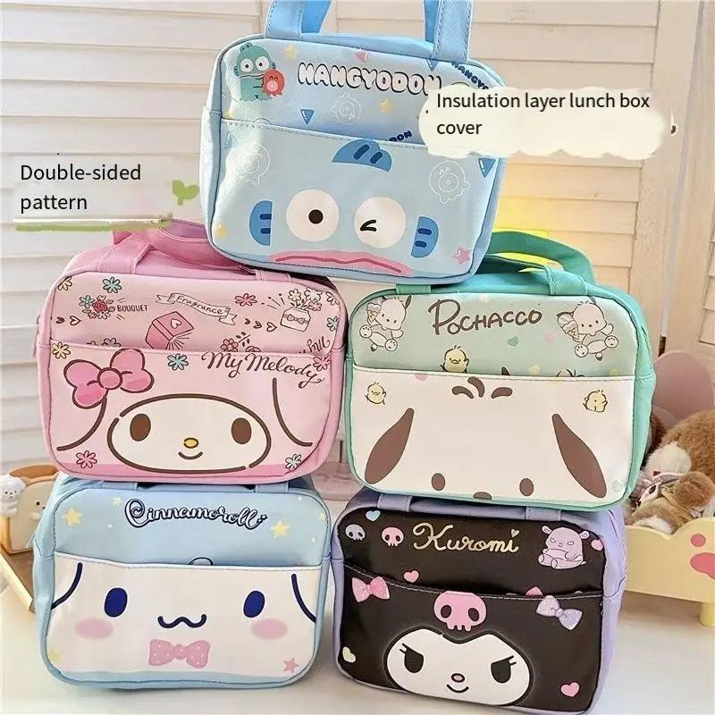 

Сумка Sanrio Kuromi Bento, изоляционная алюминиевая фольга, двухсторонняя сумка для обеда с изображением, студенческая сумка для принесите еду, милая сумка Easy Toclean