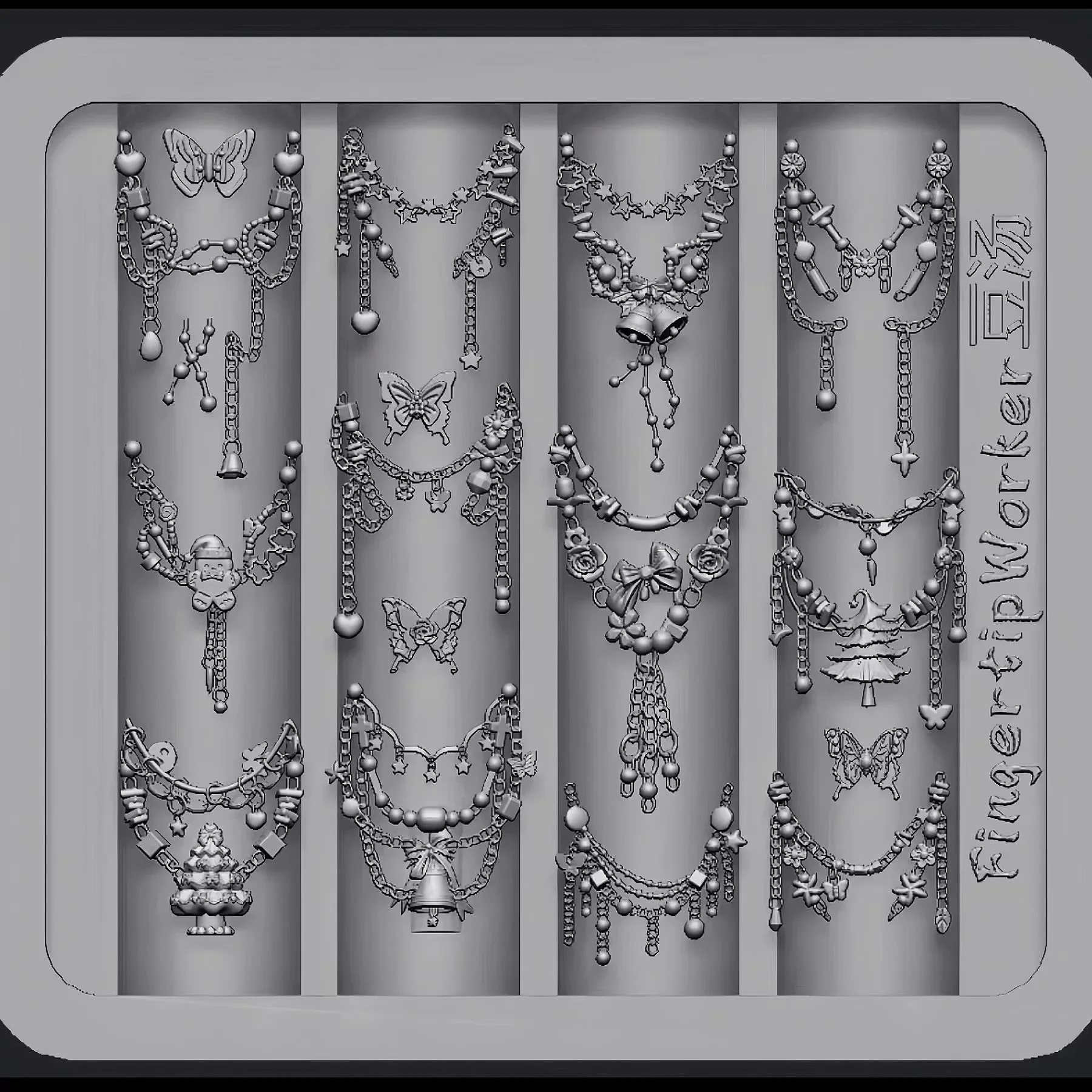 1Pc Handmade Christmas Chain Bows  Chain Lace Bow 3D Acrylic Mold Nail Art Decorations  DIY Silicone Nail Templates