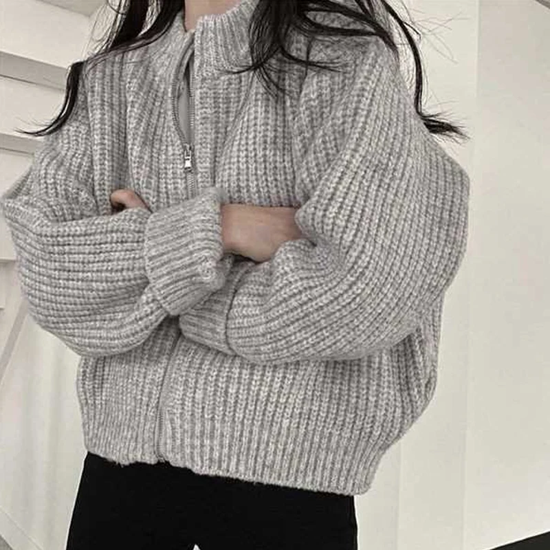 

Korean Fashion Cardigan Zipper Sweater Knitted Autumn Winter Thick Women Long Sleeve Tops Pull Femme Casual Loose Coats 28218