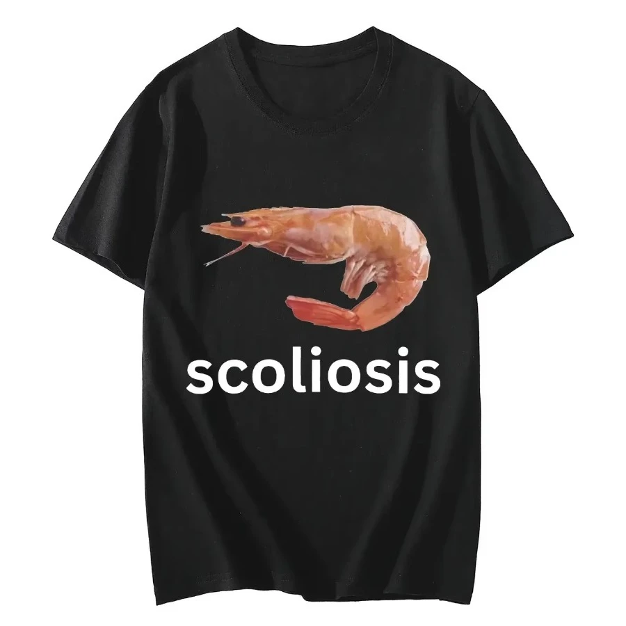Casual Short Sleeve Streetwear Women T Shirts Summer Scoliosis Funny Shrimp Meme T-shirt Unisex Fashion Aesthetic Clothes