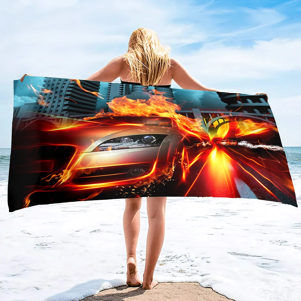 Soft Microfiber Beach Towels Auto Sports Cars Pattern Highly Absorbent Beach Blanket Lightweight Quick Dry Towel for Pool Beach