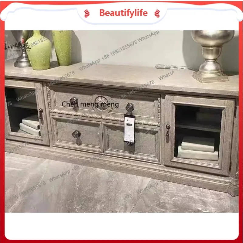 

New discount American light luxury art TV cabinet European country living room solid wood carving retro old locker
