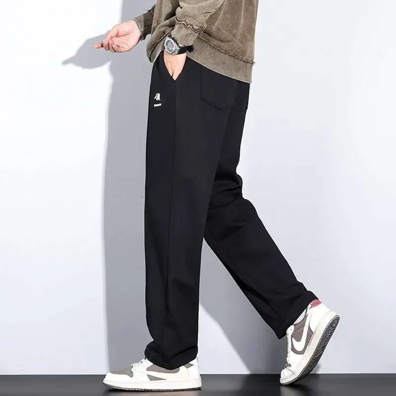 Зимние флисовые теплые спортивные штаны для мальчиков, повседневные студенческие свободные прямые мягкие брюки размера плюс 9XL 10XL, черные эластичные спортивные штаны, длинные брюки