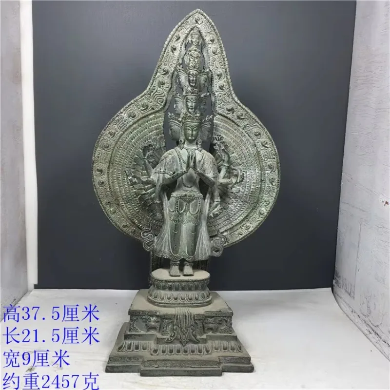 29cm Ancient China's refined pure copper painted Thousand-hand Bodhisattva Buddha statue