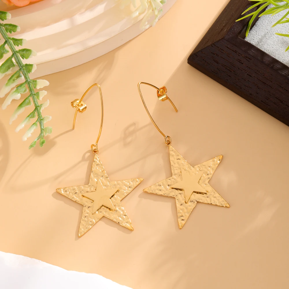 Jindian European and American style stainless steel pentagram women\'s elegant and fashionable trend versatile earrings