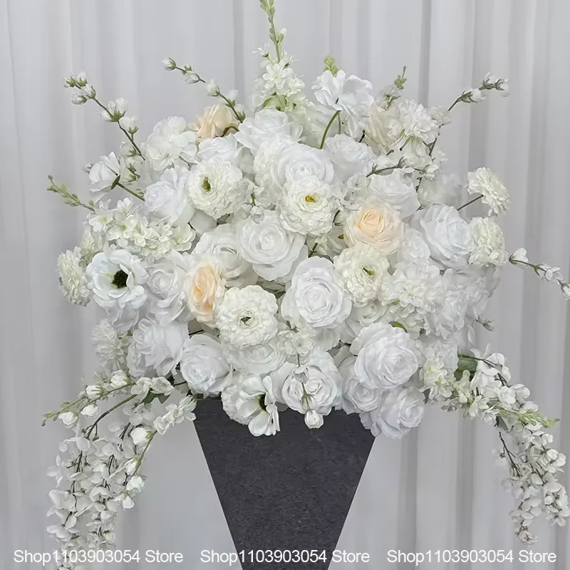 Künstliche weiße Rosen-Serie Delphinium Tischdekoration Blumenarrangement Hochzeitsempfang Heimparty Simulations-Blumendeko – Detail 5
