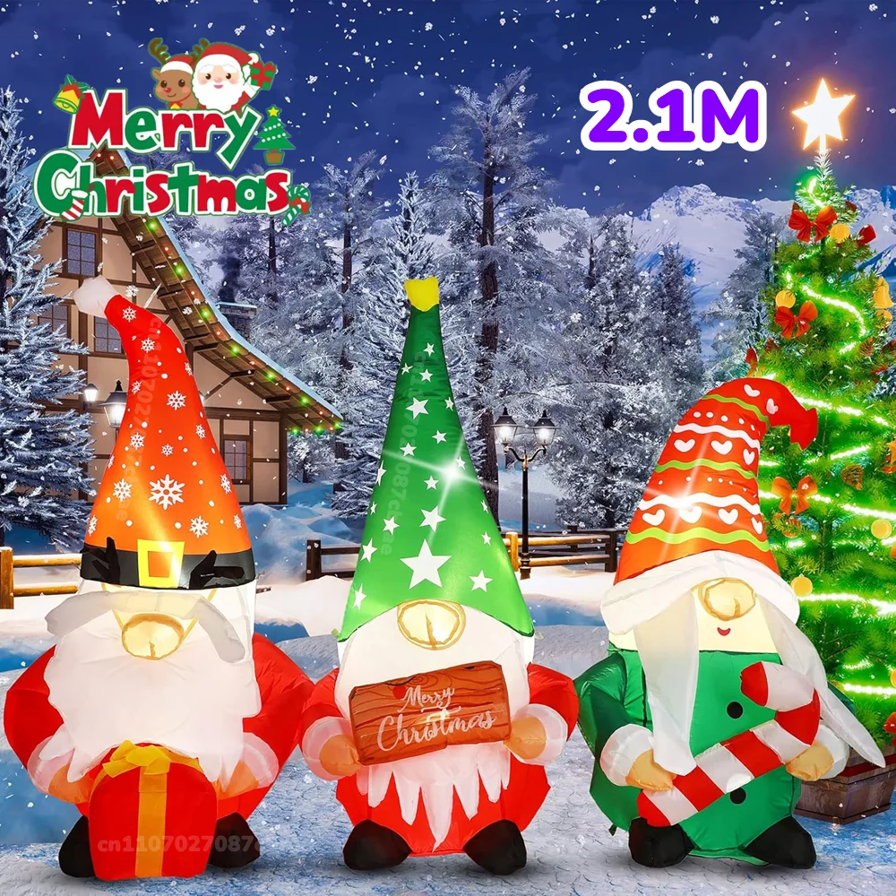 2.1 متر طويل قابل للنفخ عيد الميلاد ثلاثة التماثيل مع أضواء LED مدمجة، علبة هدية ماركة عصا الحلوى، لتزيين الحديقة والحديقة